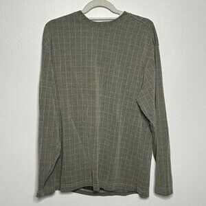 Michael Brandon Sueded Tan Patterned Long Sleeve Men's T Shirt Size Medium